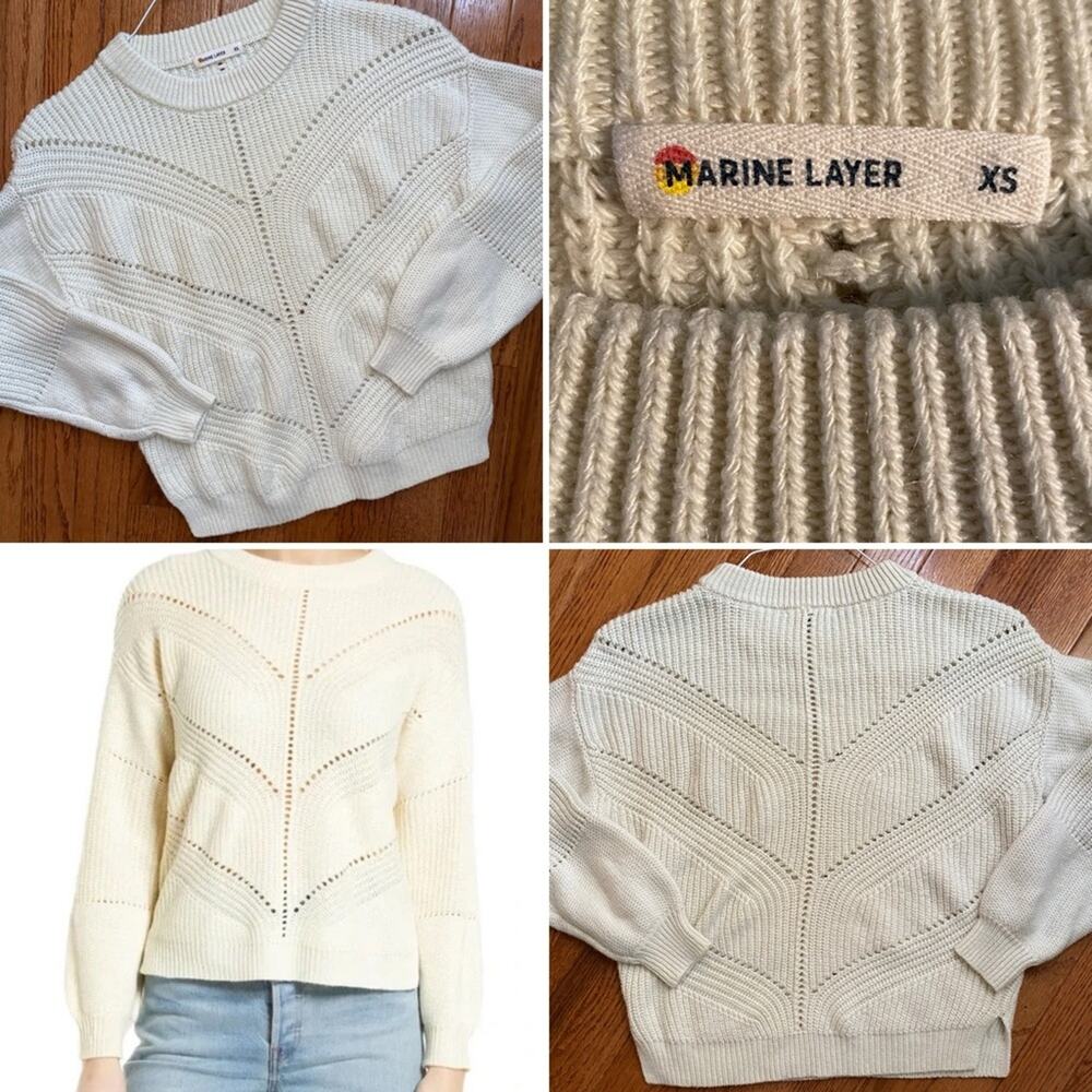 Marine Layer Olivia Sweater Womens XS Cream White Cashmere Blend Crew Neck EUC